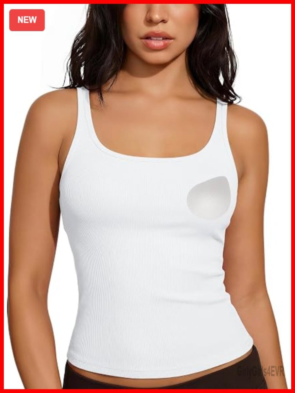 Sleeveless Cotton Ribbed Tank Top with Built-In Bra Scoop Neck Cami